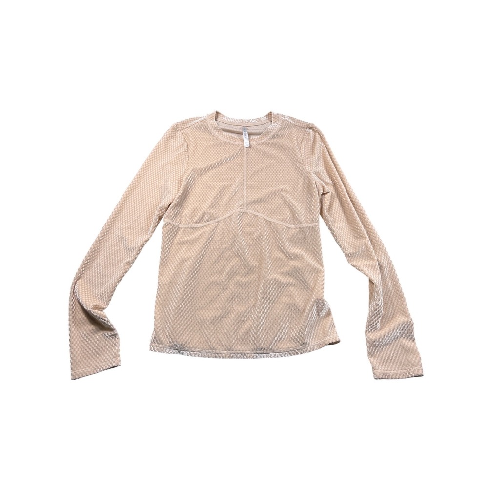Fabletics XS Velvet Textured Long Sleeve Athletic Top Peach Nude Activewear
